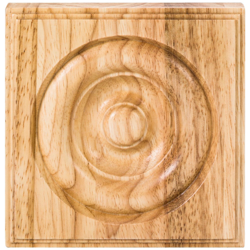 5-1/2" x 5-1/2" x 7/8" Rubberwood Rosette in natural finish, carved wood accent
