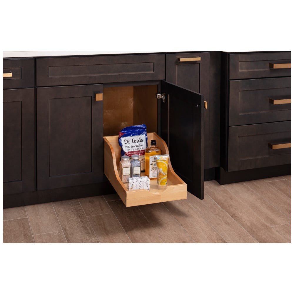 Preassembled Vanity Rollout Shelf System for 15" Openings, High Back, 18" Undermount Soft Closing Drawer Slides, White Finish