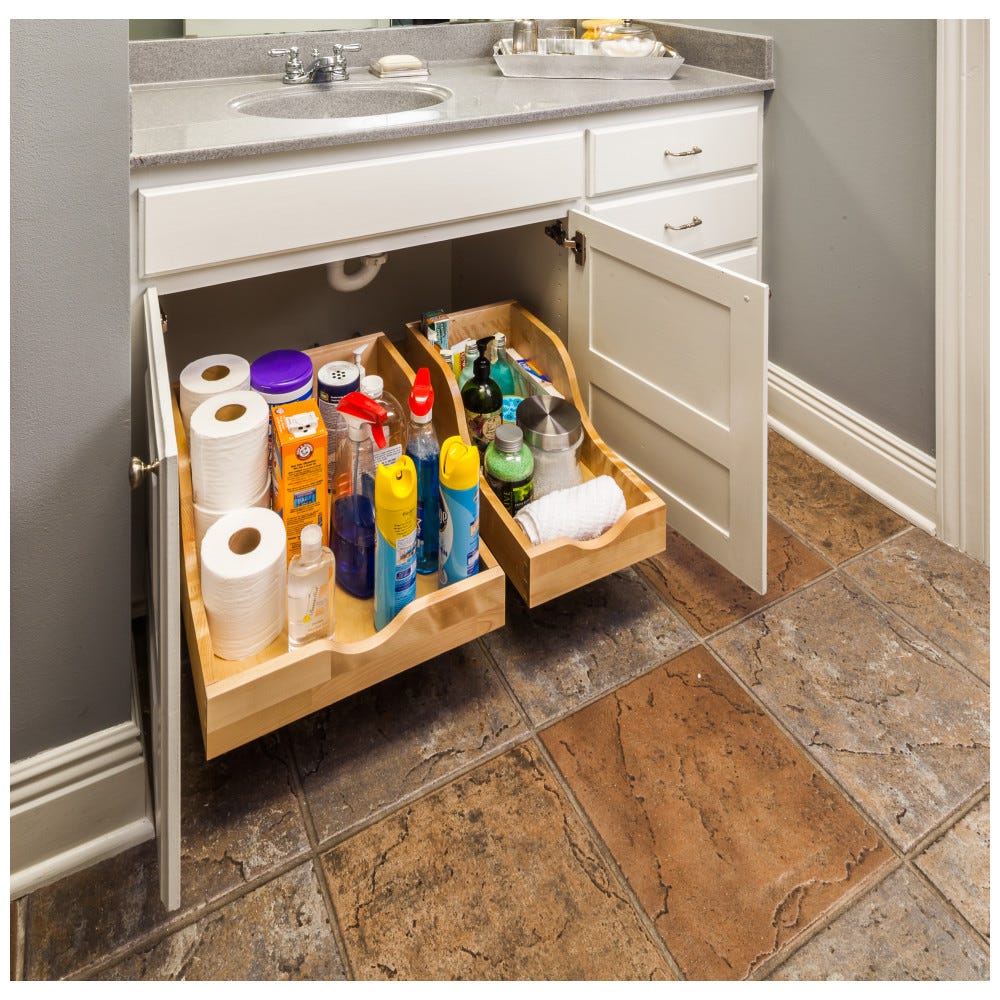 Preassembled Vanity Rollout for 18" openings in white finish, high back design, made from durable materials