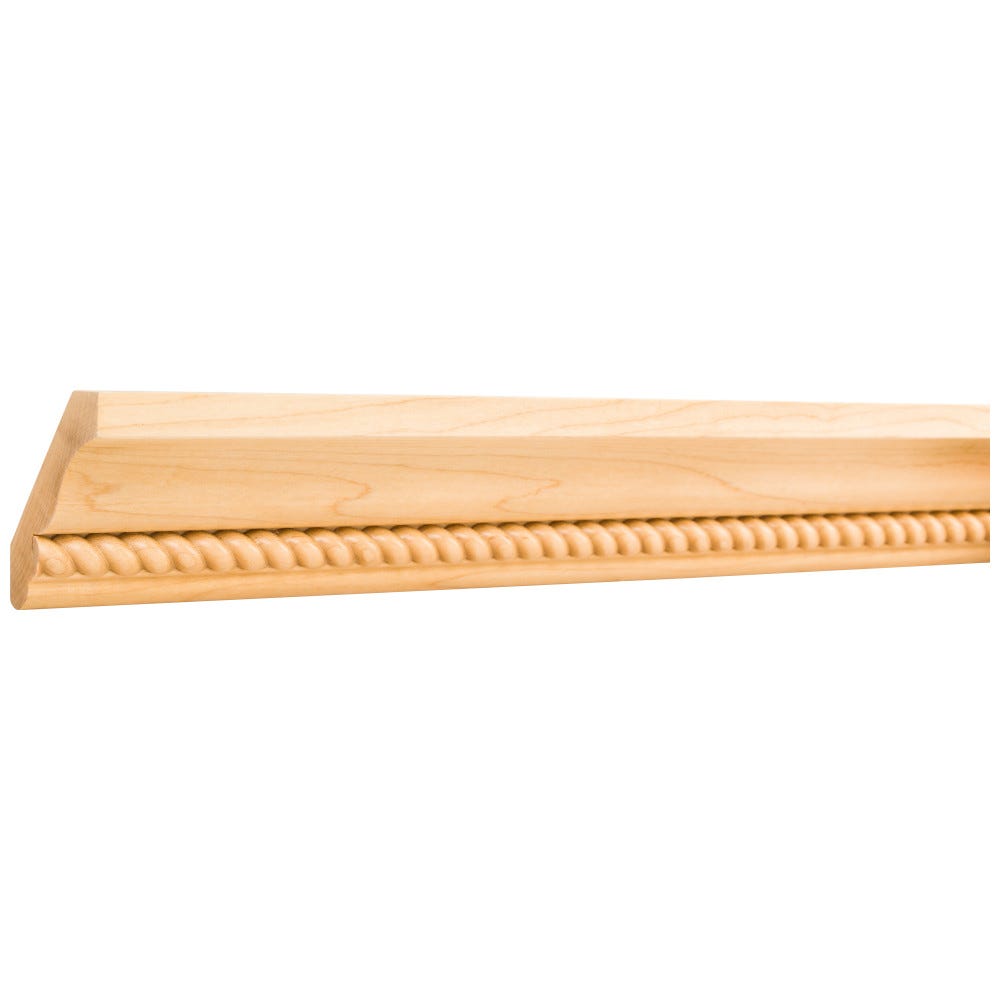 3-3/8" x 3/4" Poplar Crown Moulding with 1/2" Rope detail in natural finish