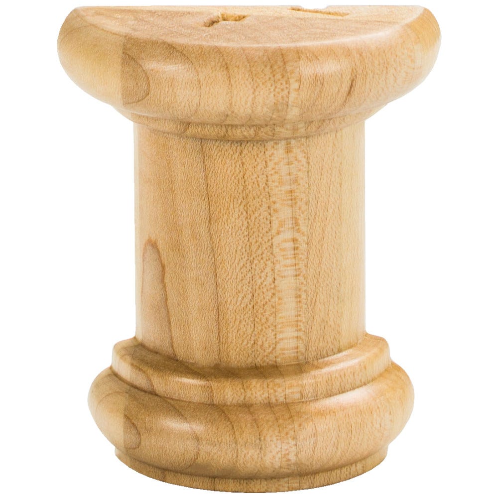 Spool carved wood piece in Rubberwood, Maple, and Cherry finishes, 2-1/2" x 1-1/4" x 3"