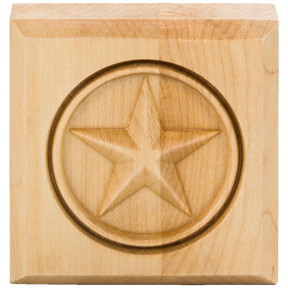 3" X 3" Alder Star Rosette in natural finish, crafted from high-quality Alder wood