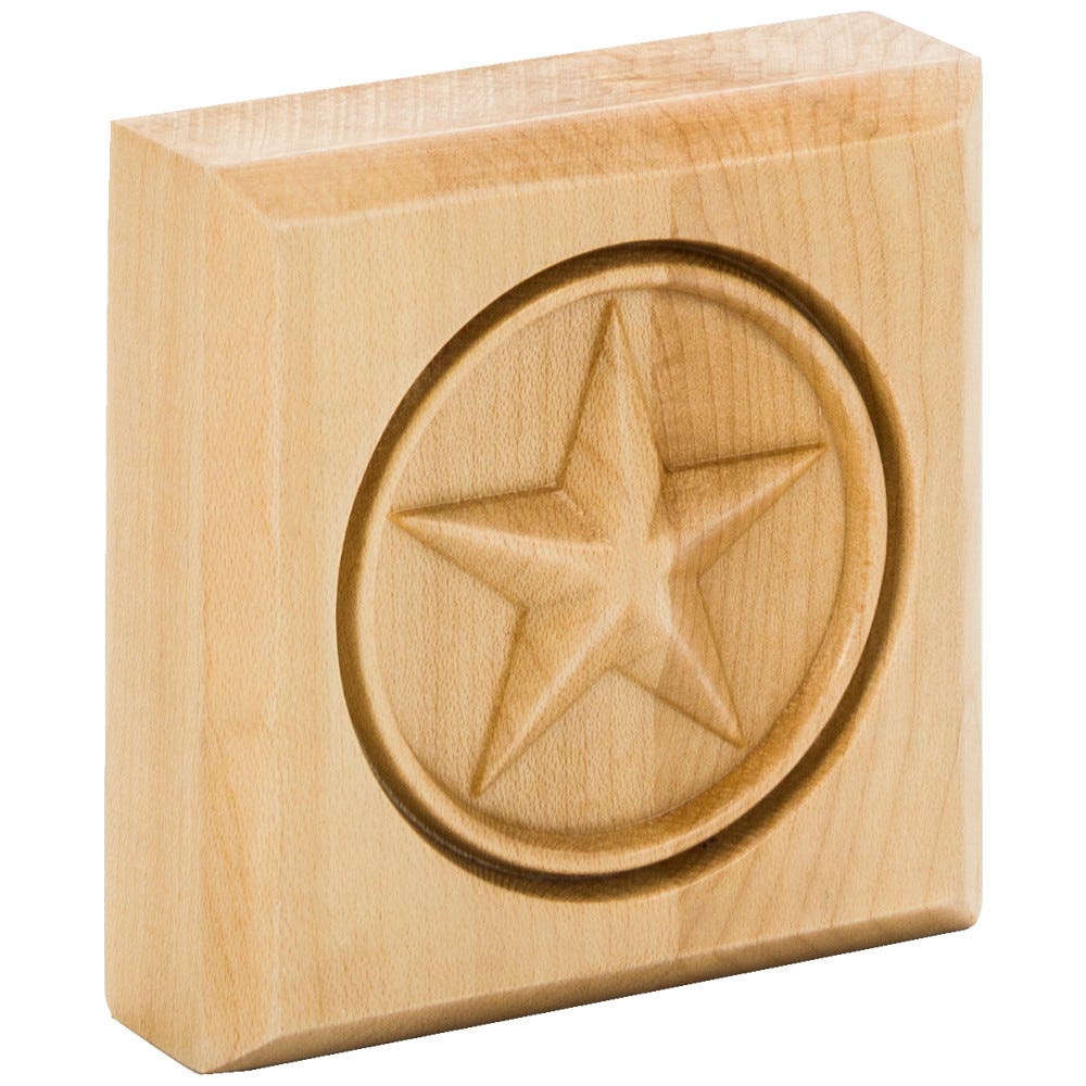 3" x 3" Star Rosette in Maple, carved wood accent piece, 7/8" thickness