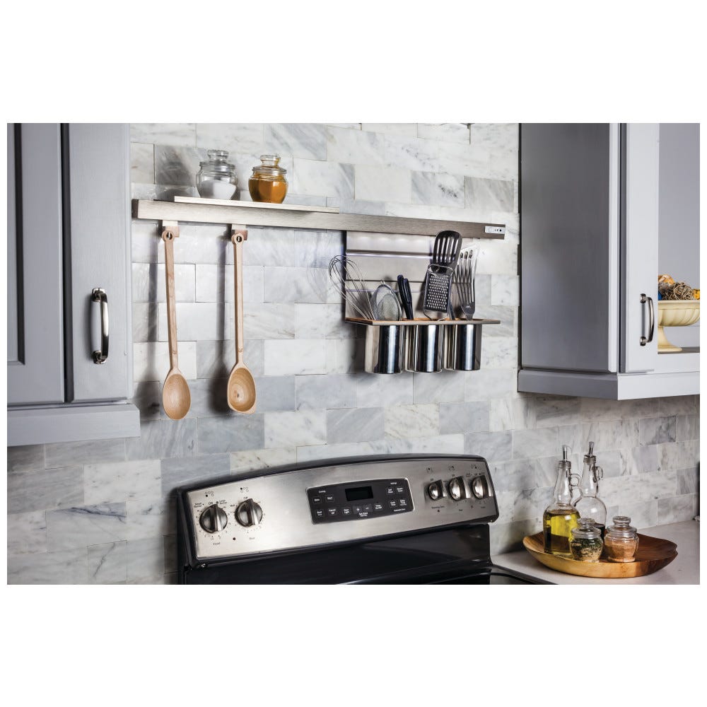 Canister Hanging Shelf with three stainless steel canisters for Smart Rail Storage Solution, modern design and sleek finish