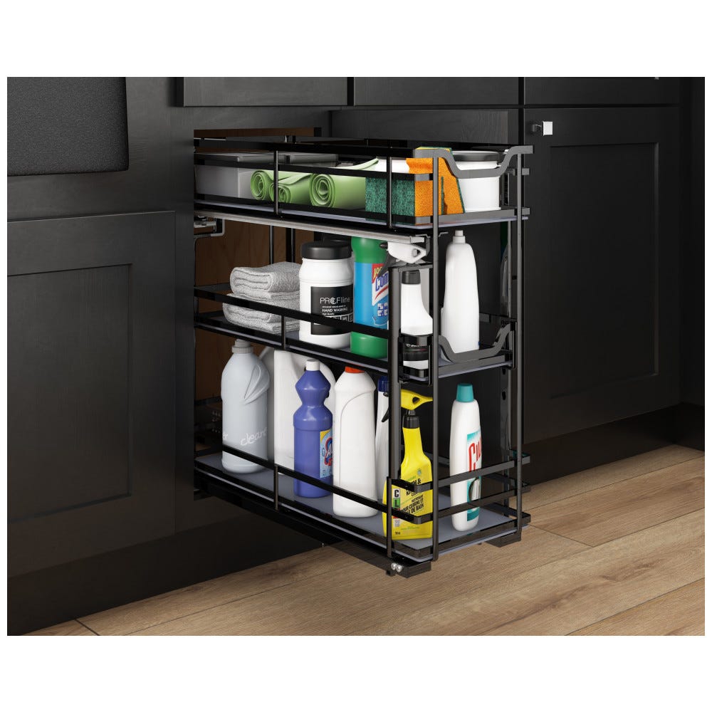 Storage With Style® 8" Wire Drawer Base Pullout in Black Nickel Finish, a sleek and modern kitchen organizer made of durable wire