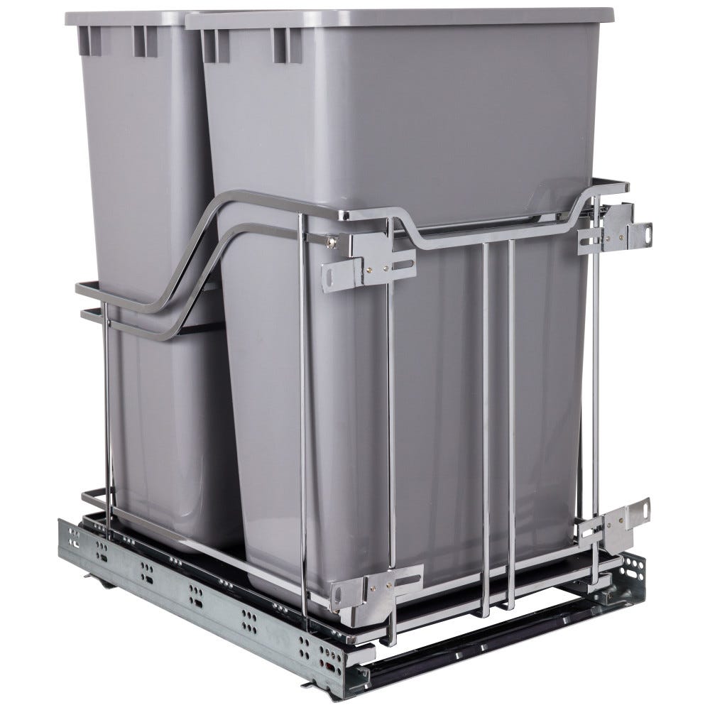 Storage With Style® Double Trashcan Polished Chrome with 50 qt Gray Cans