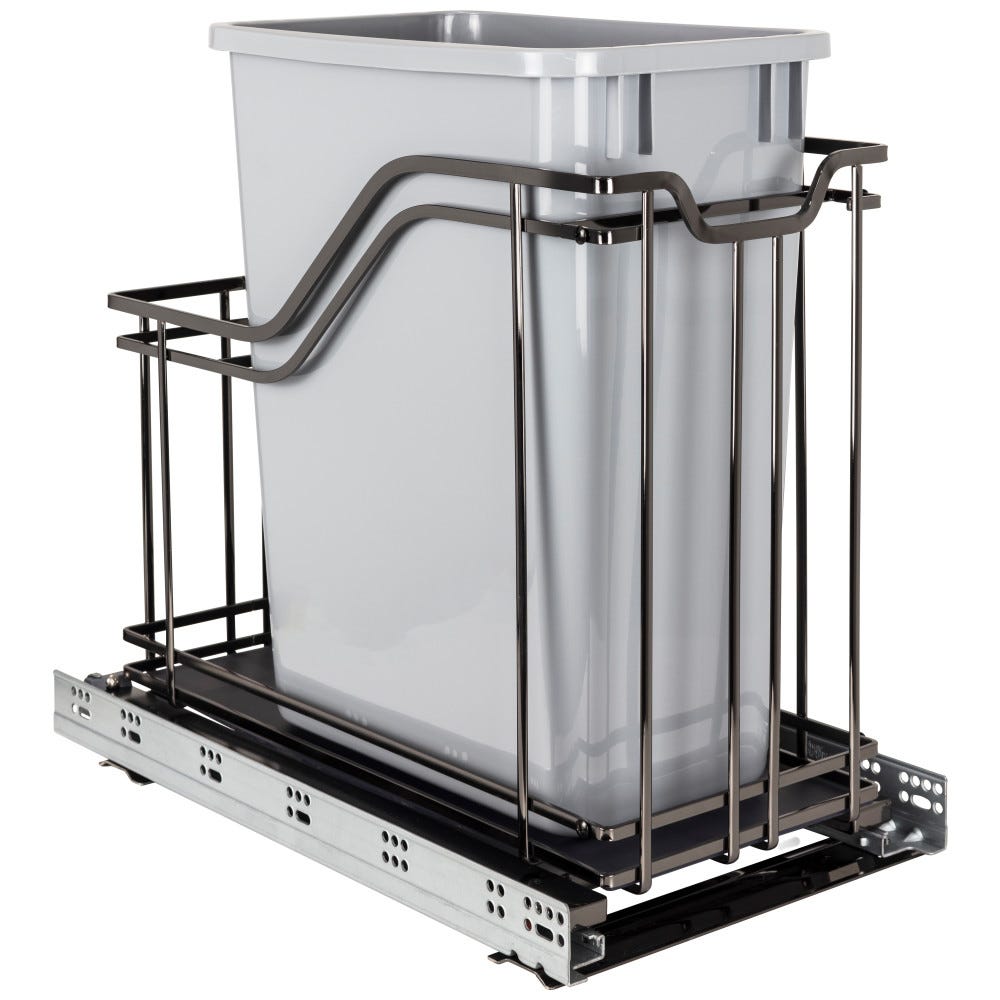 Metal Single Trashcan Black Nickel with Grey Can, stylish organizer for home, modern design, durable metal construction