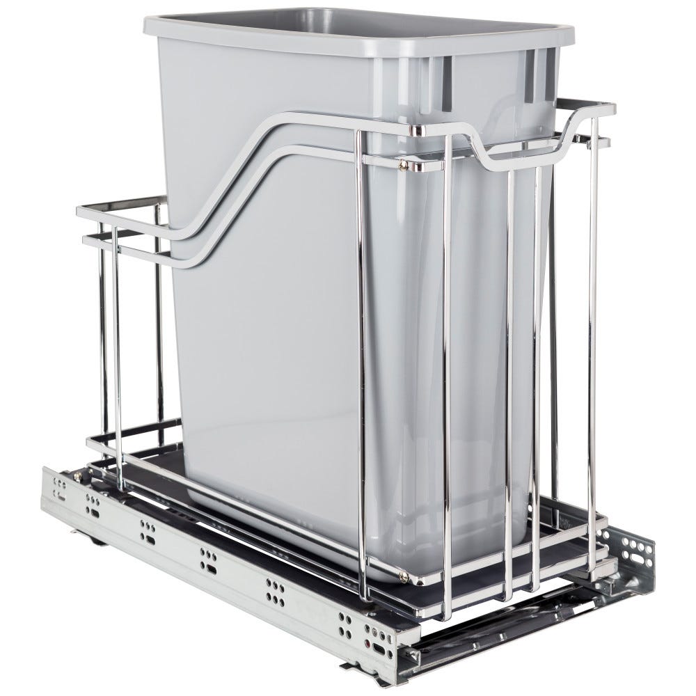 Metal Single Trashcan Polished Chrome with Grey Can, modern design and durable material