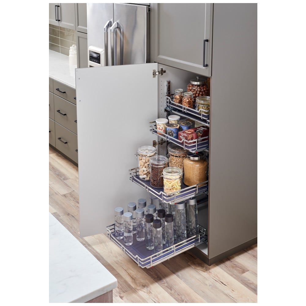 Storage With Style 15" Wire Pullout Basket in polished chrome finish, stylish and functional organizer for home storage solutions.
