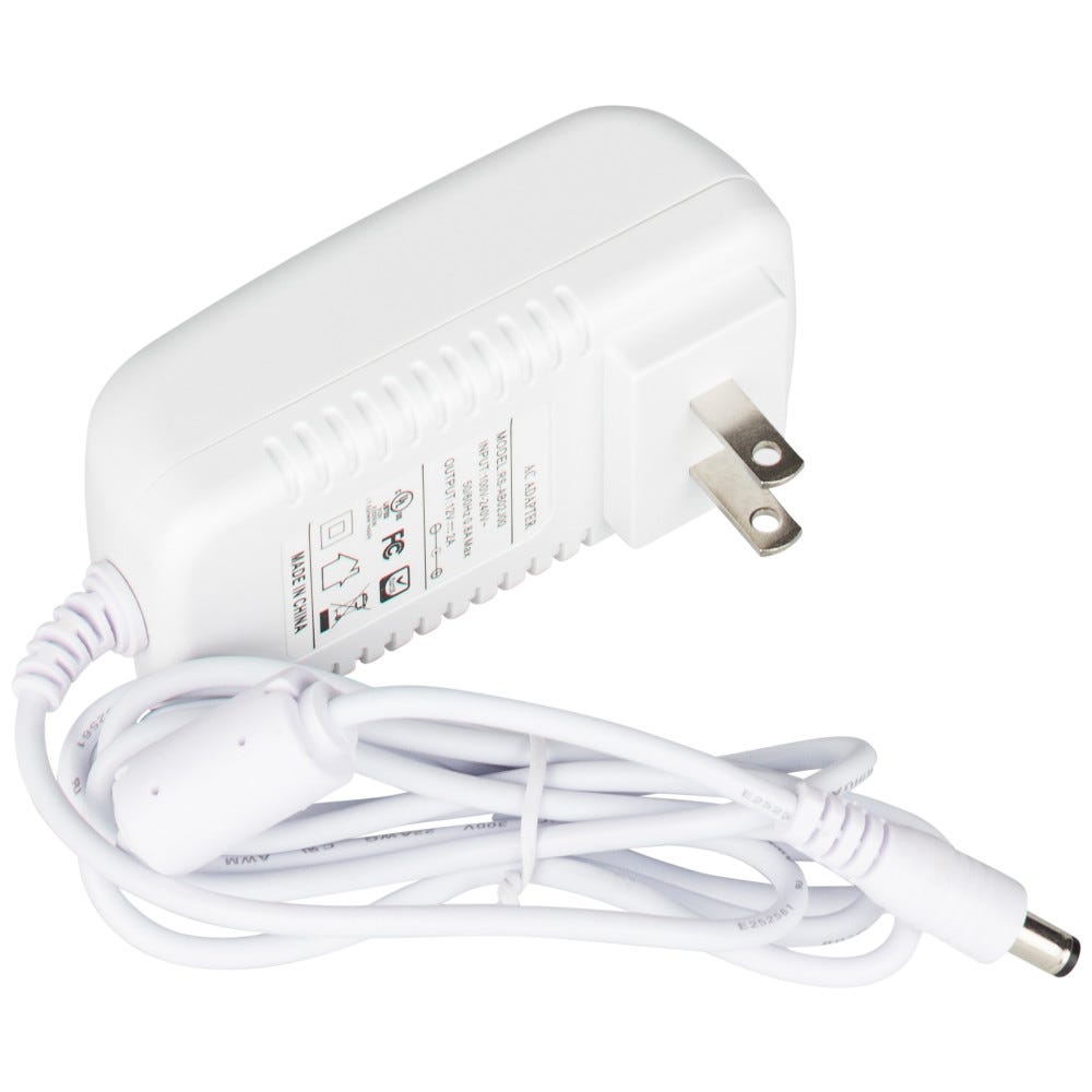 24 Watt Plug-In Power Supply in white finish, 12V DC, compact design suitable for various lighting applications