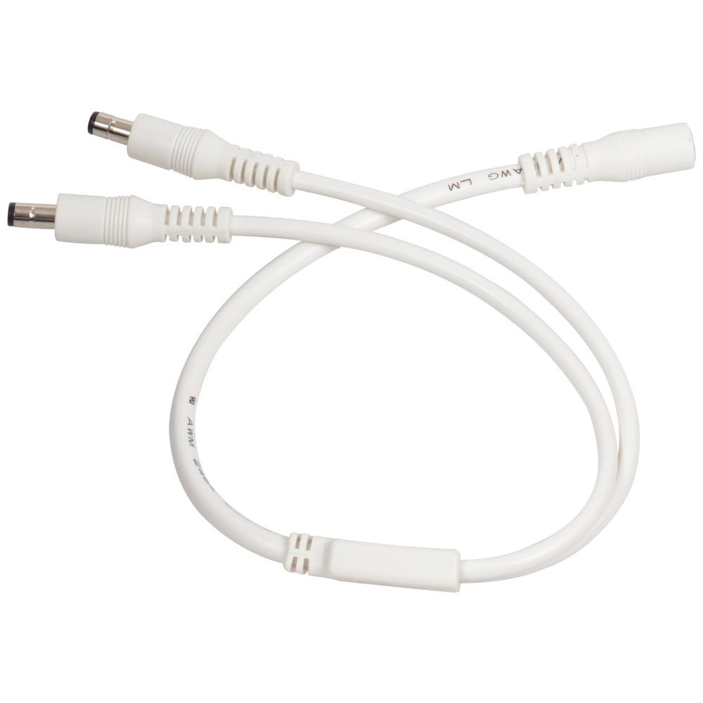 2-Way Barrel Splitter Plug in White, compact design for versatile electrical connectivity