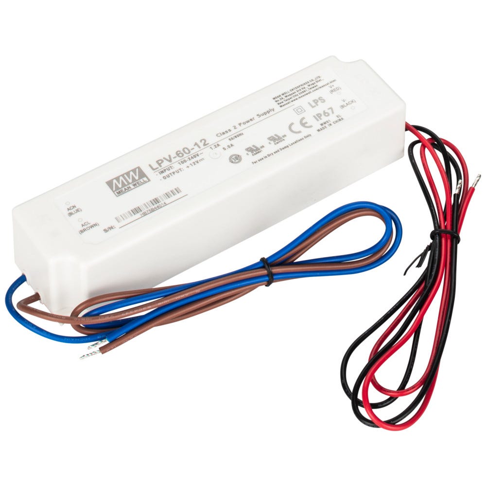 60 Watt Waterproof Hardwired Power Supply in durable finish, 12V DC, designed for reliable indoor and outdoor lighting solutions