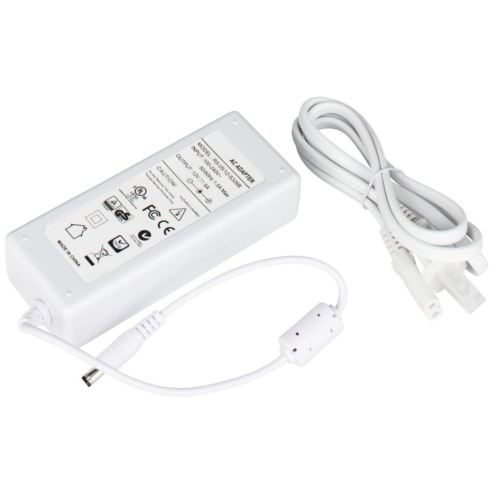 60 Watt Plug-In Power Supply in White, 12V DC, compact design for reliable lighting solutions