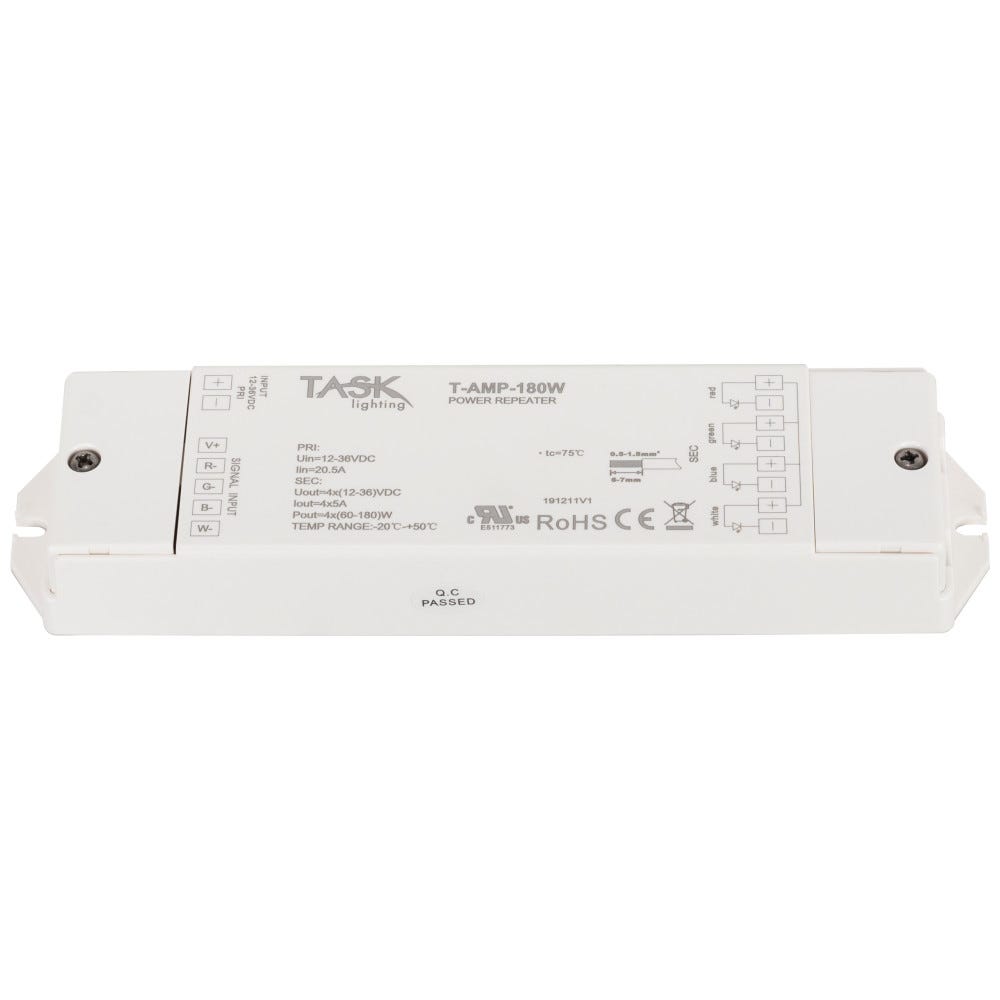 Task Lighting LED Amplifier, 180 Watts in sleek black finish, designed for optimal LED performance
