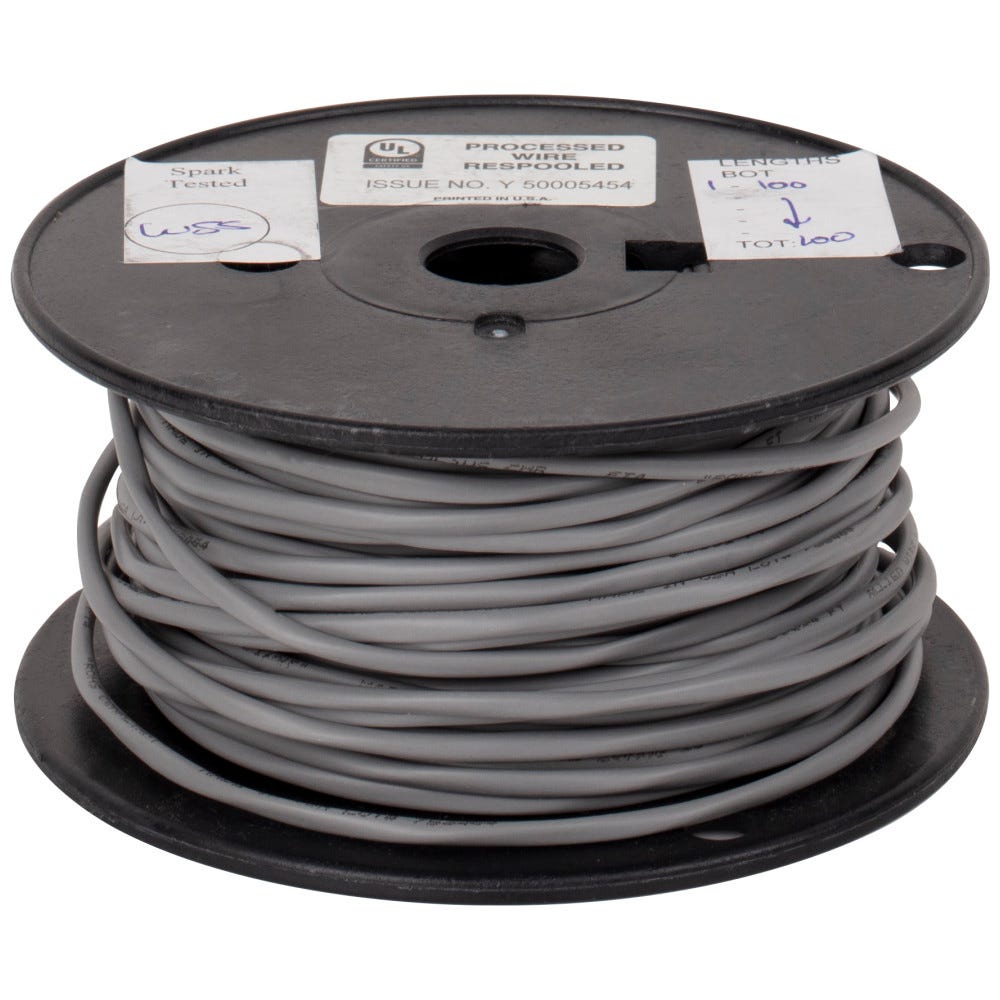 Wire-20 AWG Solid Grey Jacket 100ft spool, durable electrical wire for light and power applications