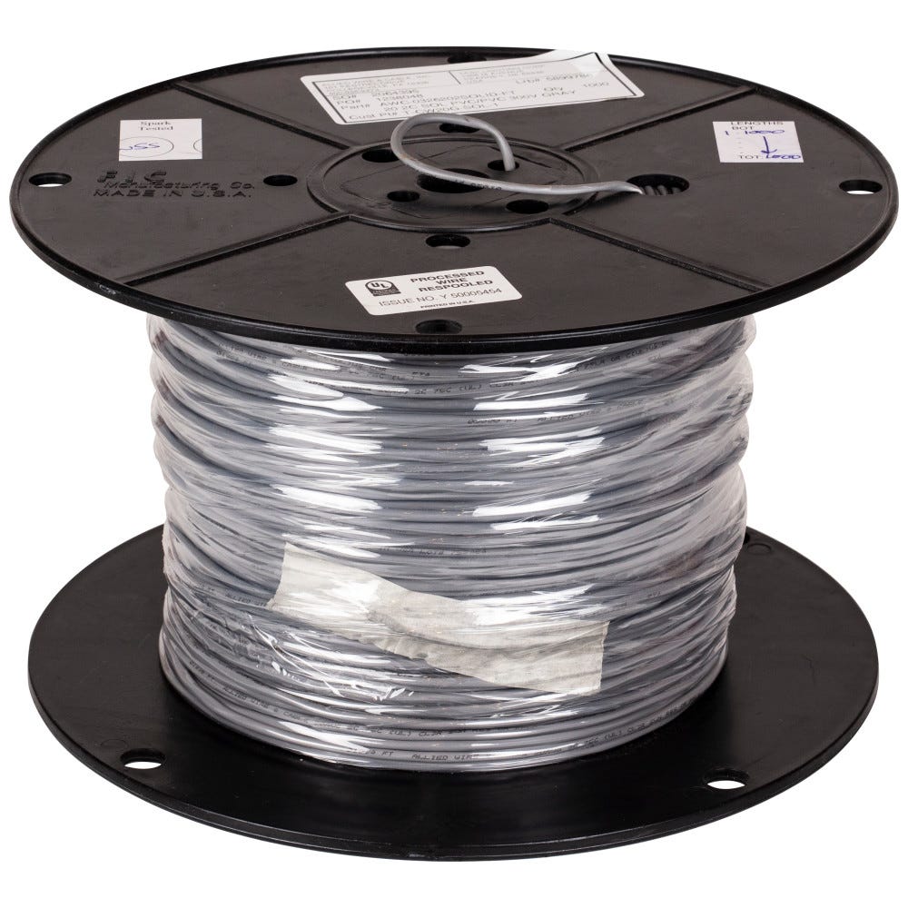 Wire-20 AWG Solid Grey Jacket 1000 Feet Electrical Wire