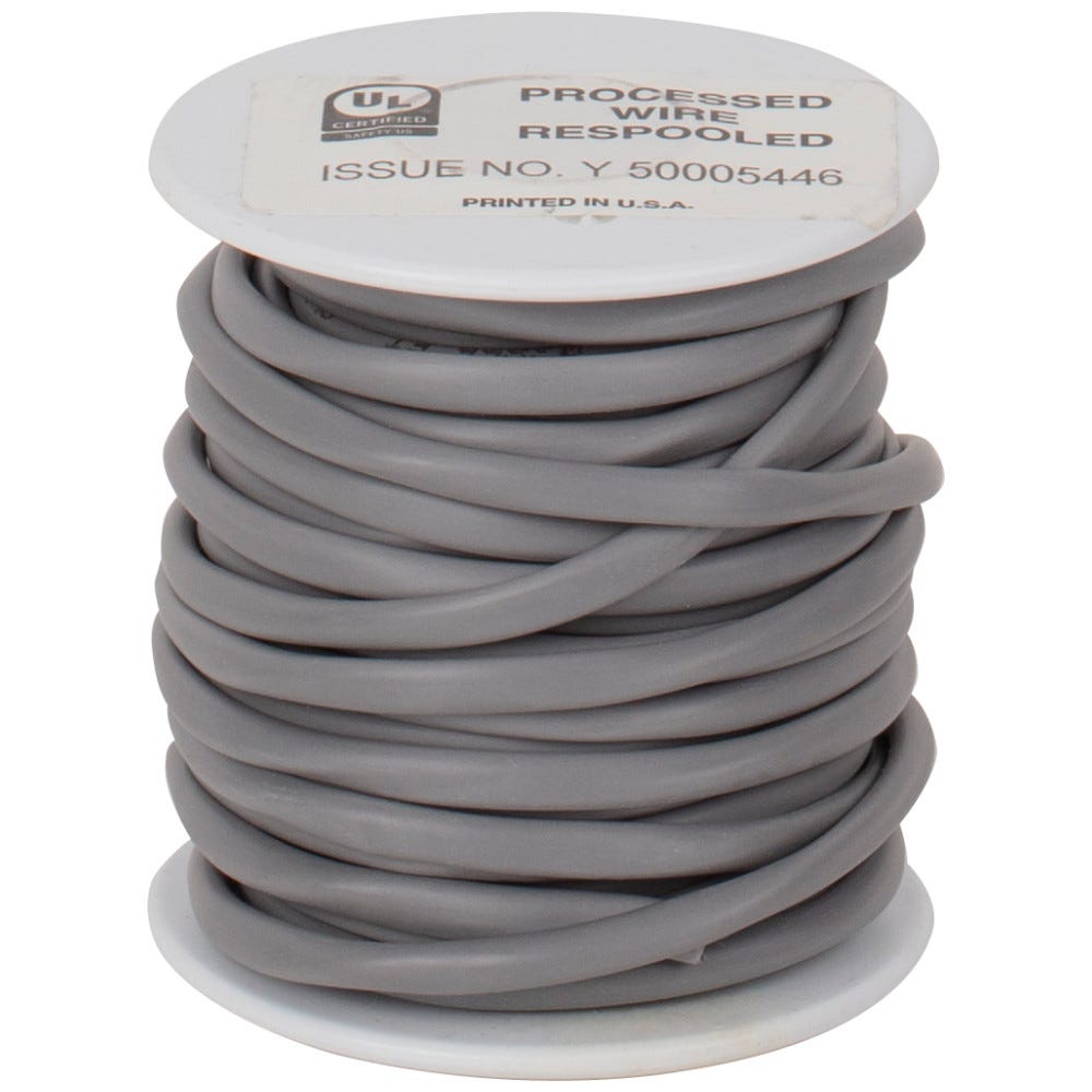 20 AWG Solid Grey Jacket Wire 25 Ft Spool, durable and flexible electrical wire for various projects