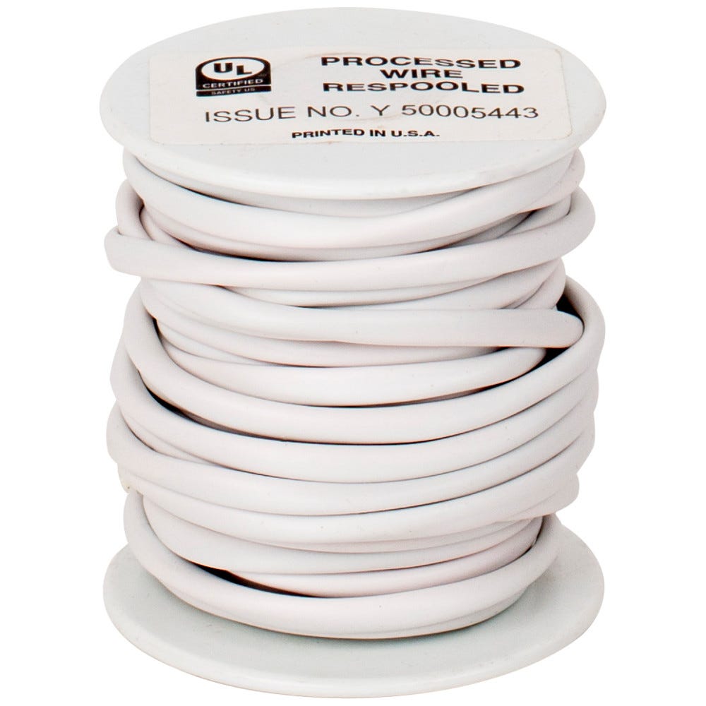 Wire-20 AWG Stranded White Jacket 25 Feet Roll, electrical wire, UL listed, flexible and durable