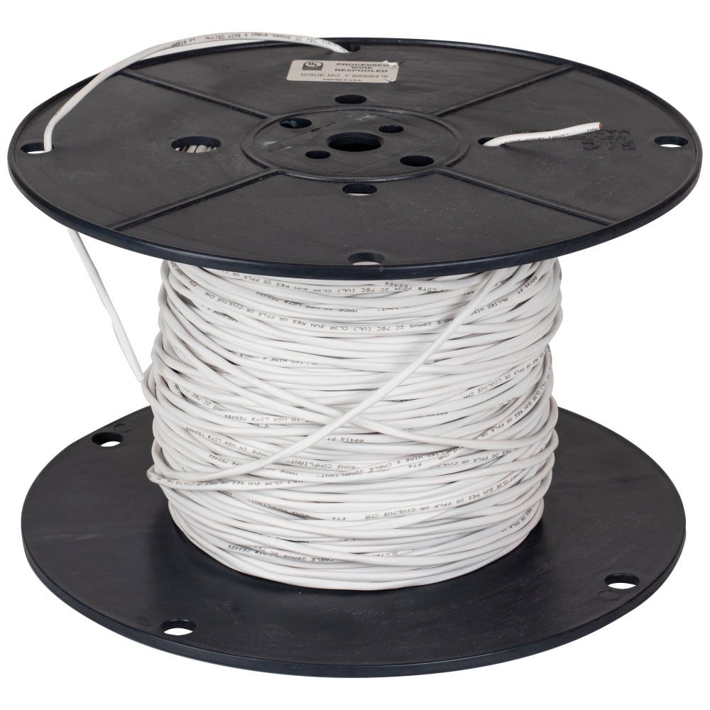 Wire-20 AWG Stranded White Jacket 500 Feet, electrical wire with white finish and stranded design, UL listed for safety