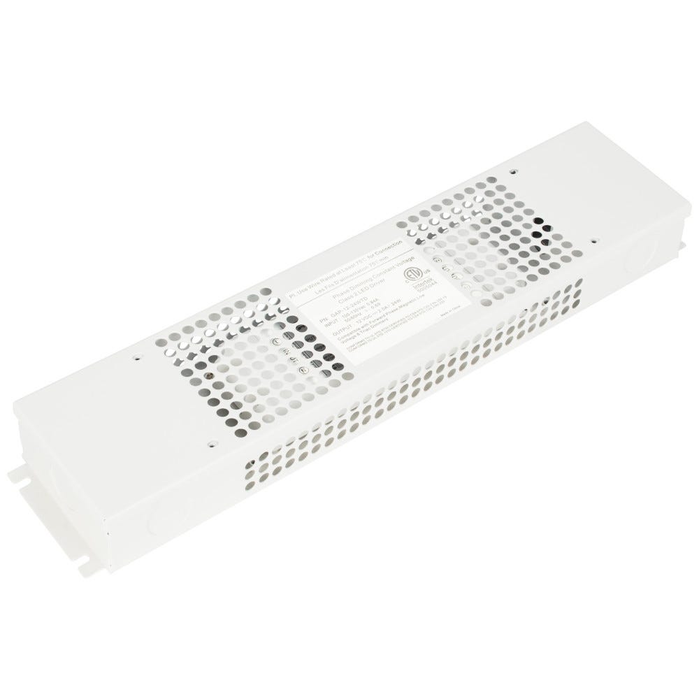Hardwired Dimmable Power Supply, 24 Watt, 12V DC, Task Lighting, sleek black finish, compact design