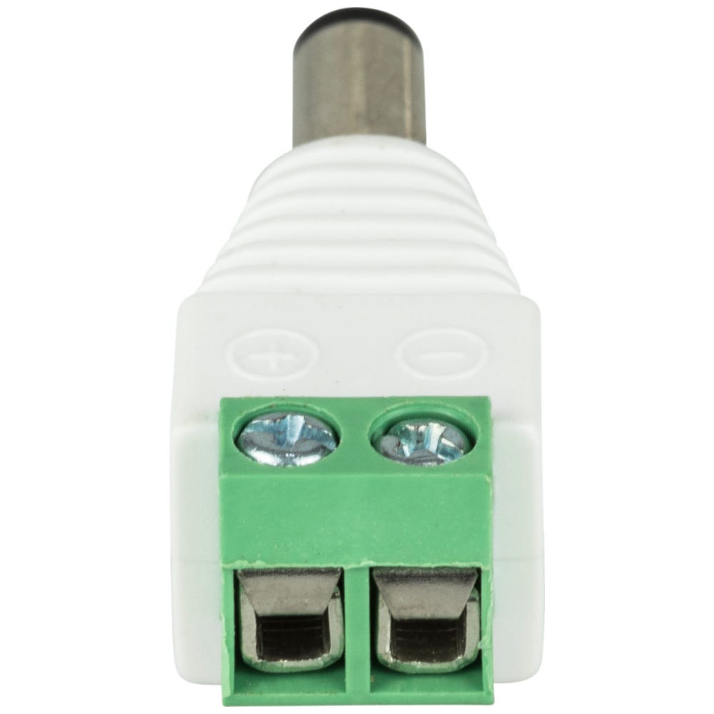 Male Barrel to Conductor Screw Down Connector in metal finish, designed for secure electrical connections