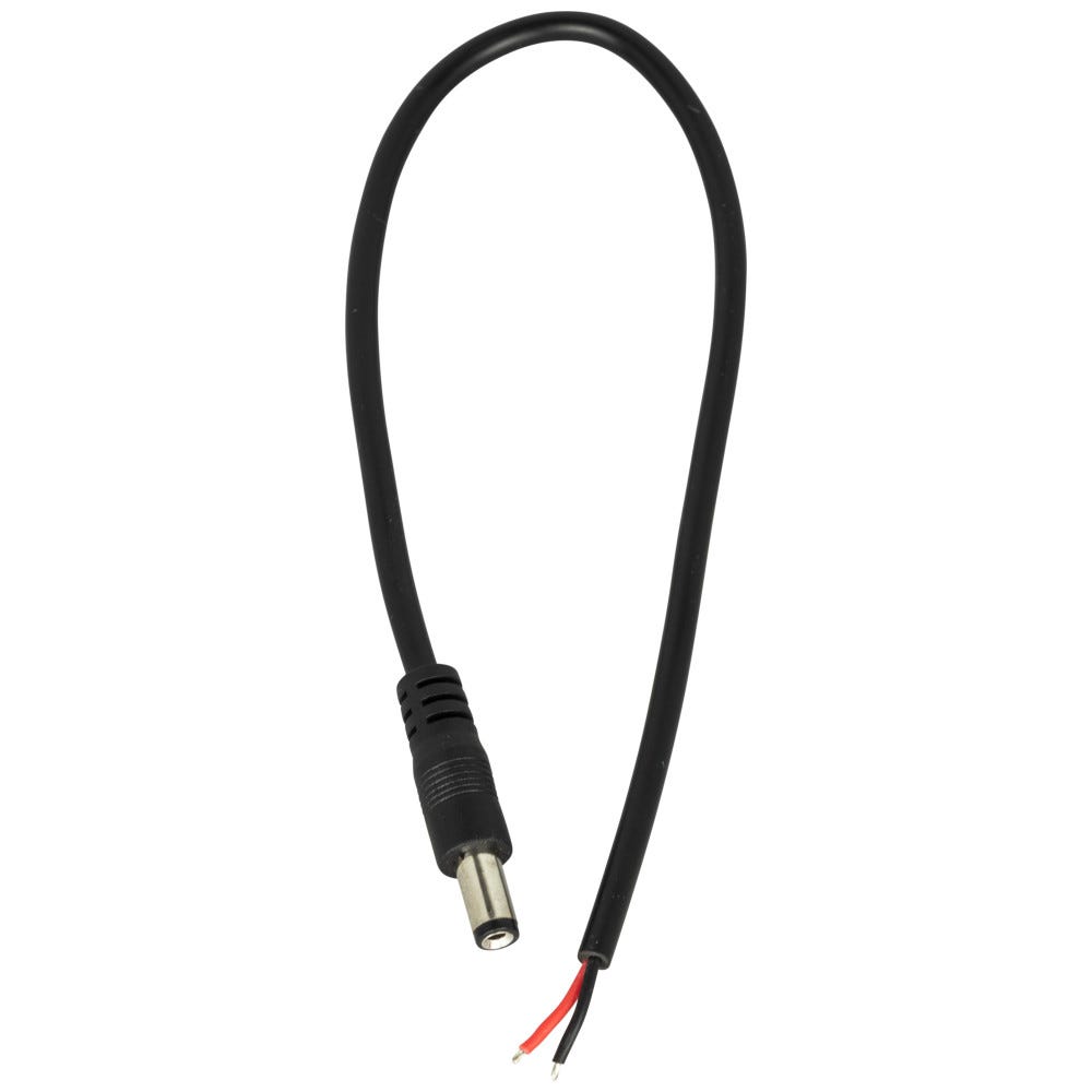 DC Male Plug Cable in black color, durable material for lighting and power connections