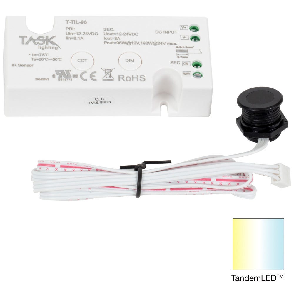 Tunable-White 2-Button In-Line Dimmer/Temperature Tuning Controller in white finish, ideal for adjustable lighting solutions