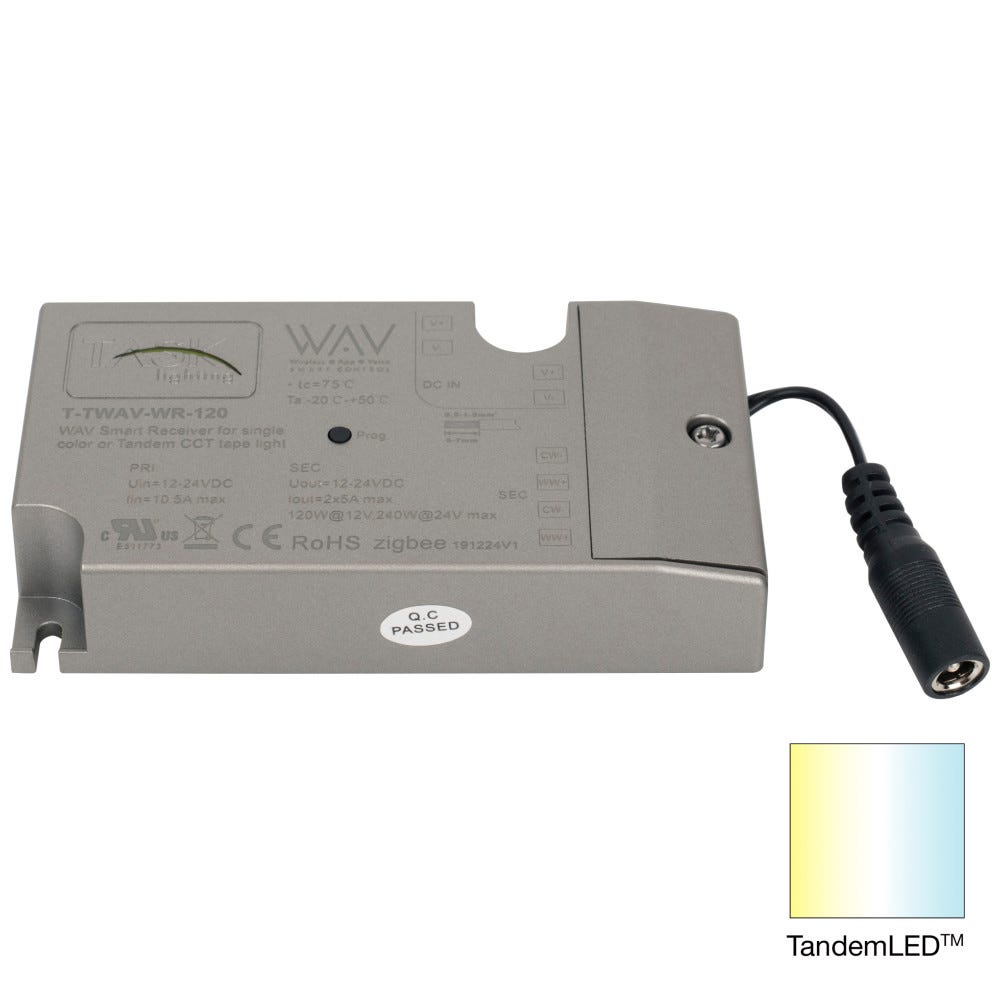 WAV Smart Receiver for Single Color or Tandem CCT Tape Light - Zigbee Controller for 2-Wire Tape Light