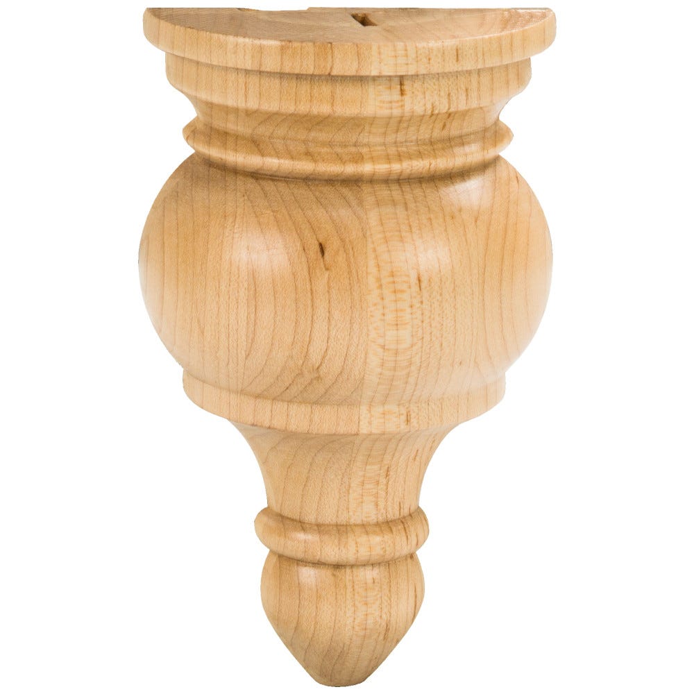 3-1/4" x 1-5/8" x 5-1/2" Rubberwood Transition Finial for 2-1/2" Moulding, carved wood finish
