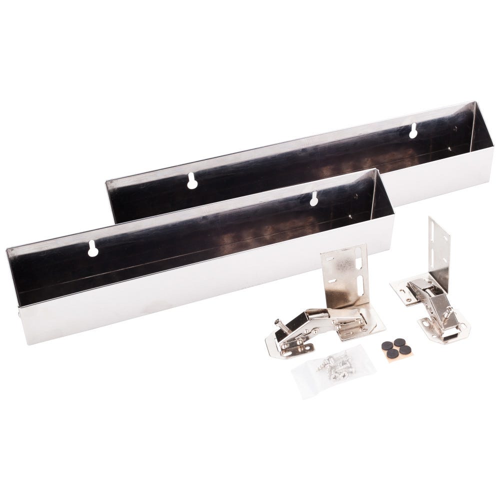 14-13/16" Shallow Sink Tipout Tray Pack in stainless steel finish, 1-9/16" deep and 3" tall, perfect for kitchen organization