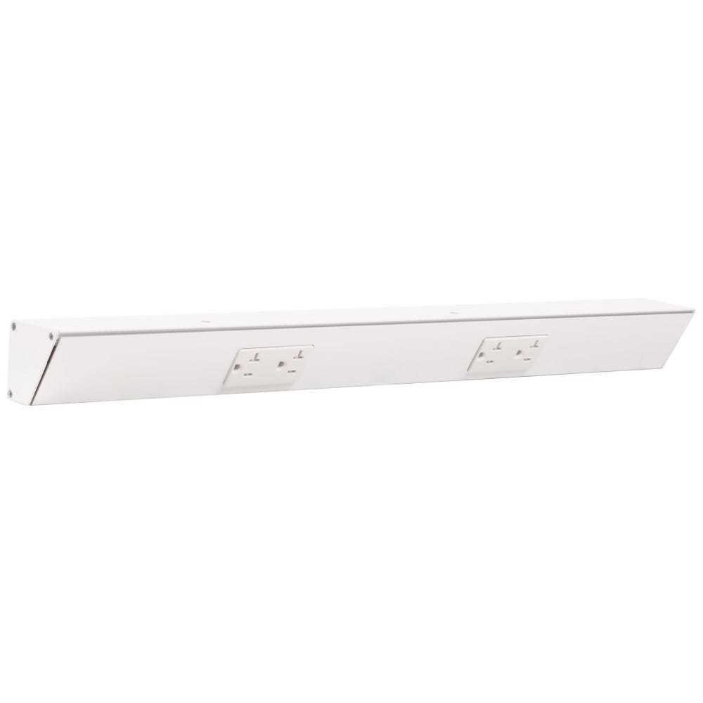 24" TR Series duplex receptacles in white finish, designed for light and power applications, ideal for contemporary interiors.