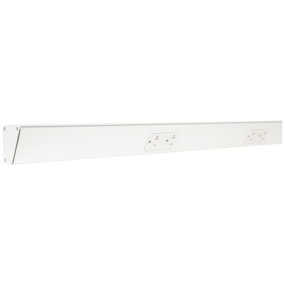 48" TR Series duplex receptacles in white finish, modern design, suitable for light and power applications