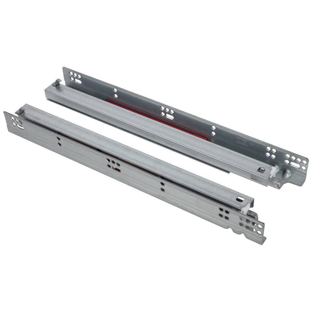 18" HRMAX Heavy Duty Soft-Close Undermount Drawer Slides in silver finish, designed for smooth operation and durability