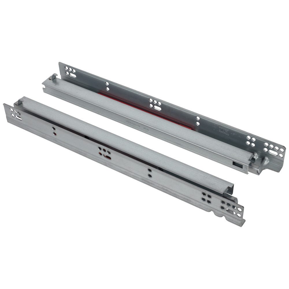 18 inch HRMAX Heavy Duty Soft-Close Undermount Slides in silver finish, designed for smooth drawer operation