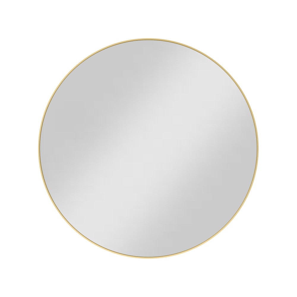 30" Circular Steel Frame Mirror in Brushed Gold, Satin Nickel, Matte Black, and Satin Bronze finishes, made of durable steel