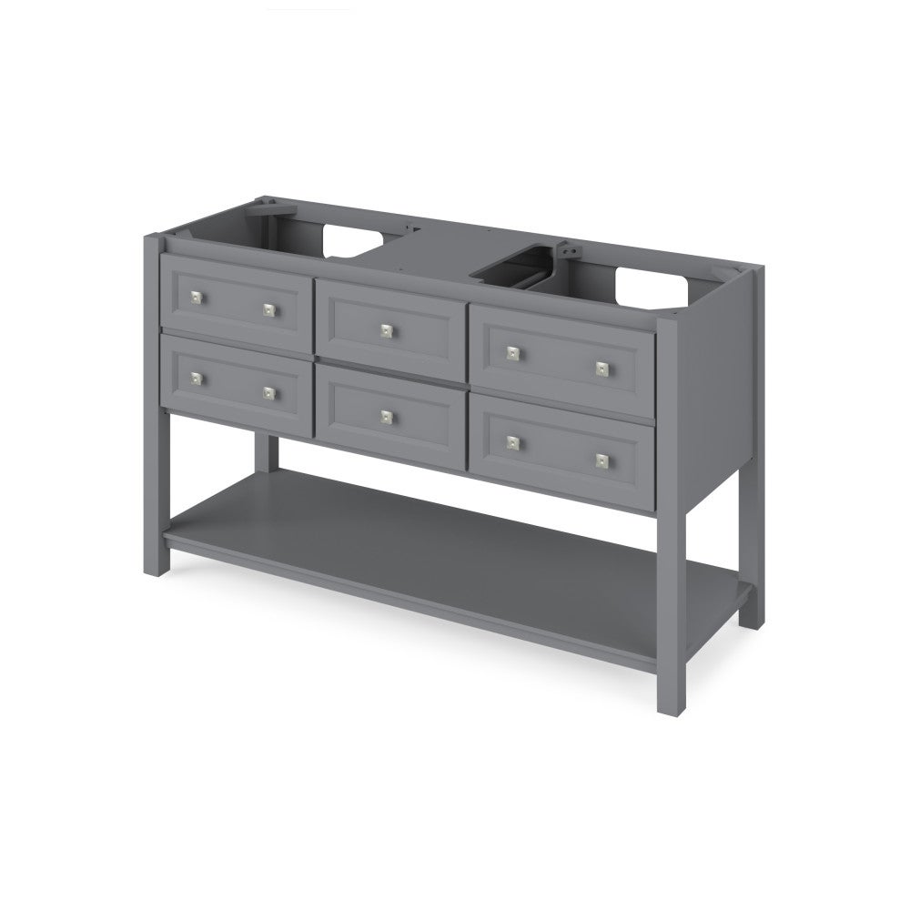60" X 21-1/2" X 35" Adler Double Vanity Base *2nd Gen*, Finish: Grey
