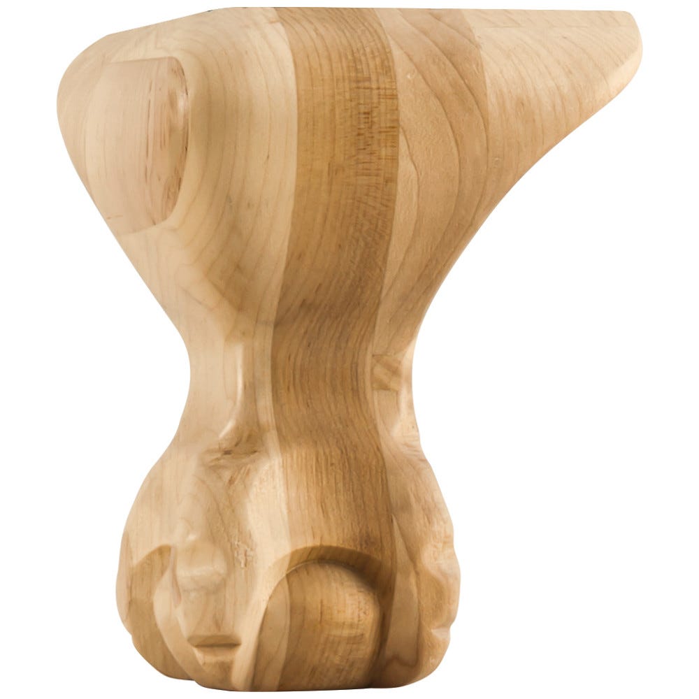 Ball & Claw Leg 4-1/2" x 4-1/2" x 6" in Rubberwood, Oak, and Alder finishes, showcasing carved wood craftsmanship.