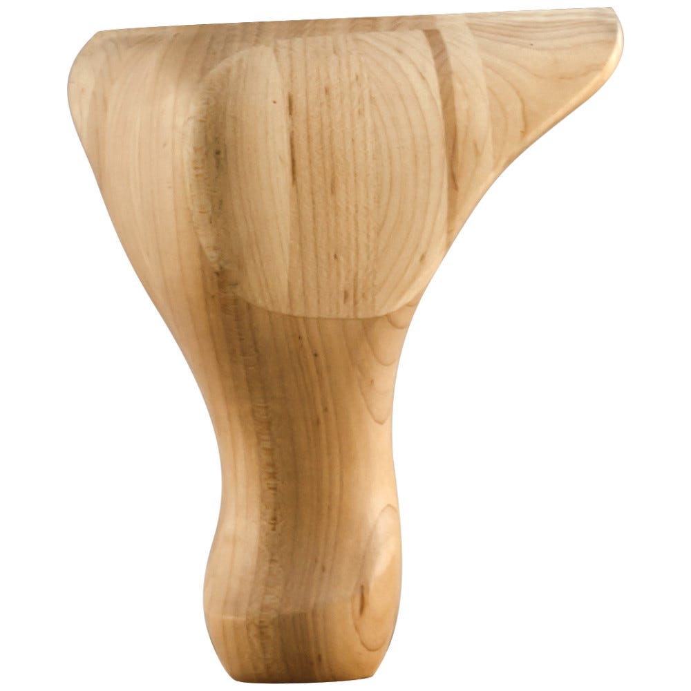 Traditional Queen Anne Leg 4-1/4" x 4-1/4" x 6" in Oak, Cherry, Maple, and Rubberwood finishes