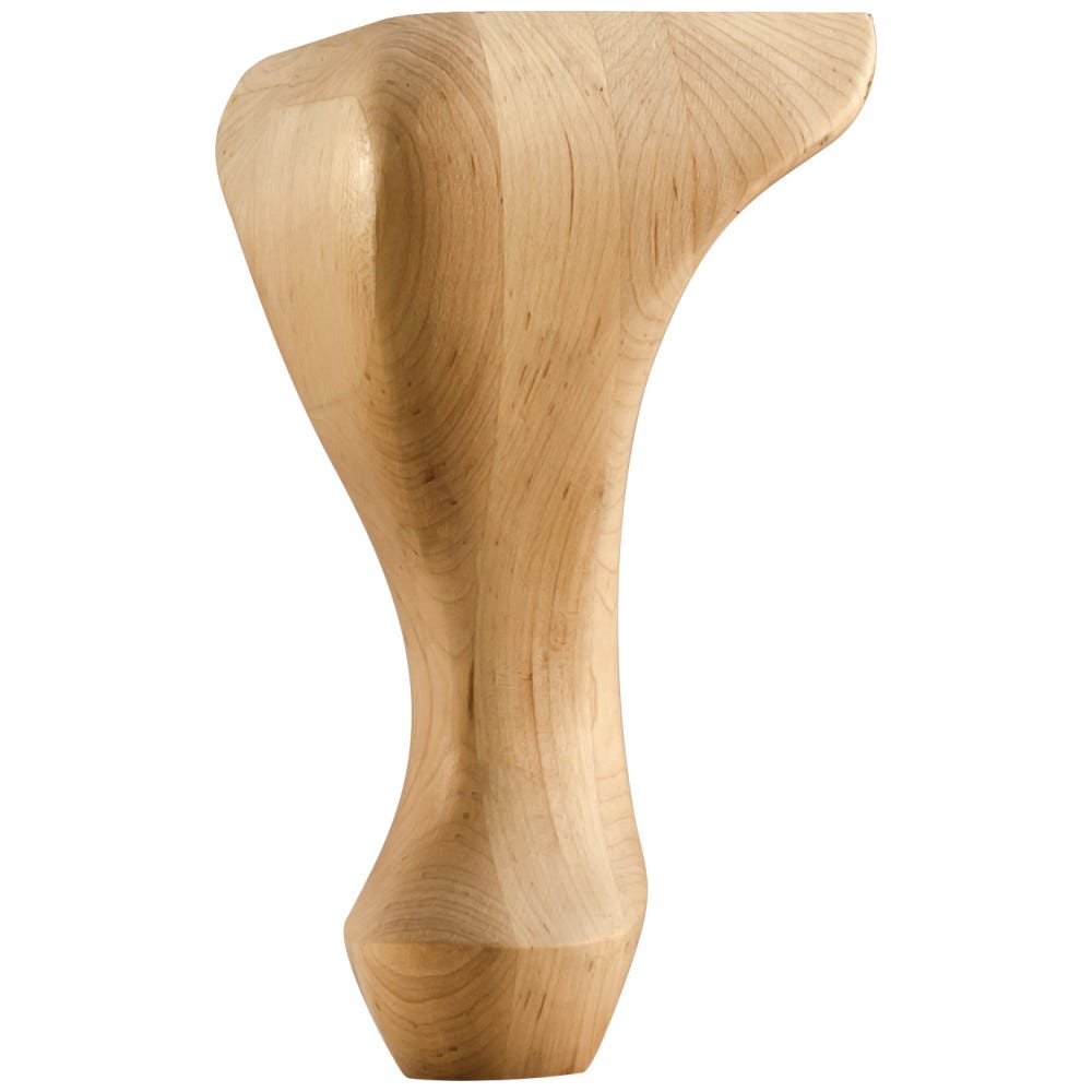 Traditional Queen Anne Leg 4-1/2" x 4-1/2" x 8" in Maple, Cherry, or Oak finish, carved wood material