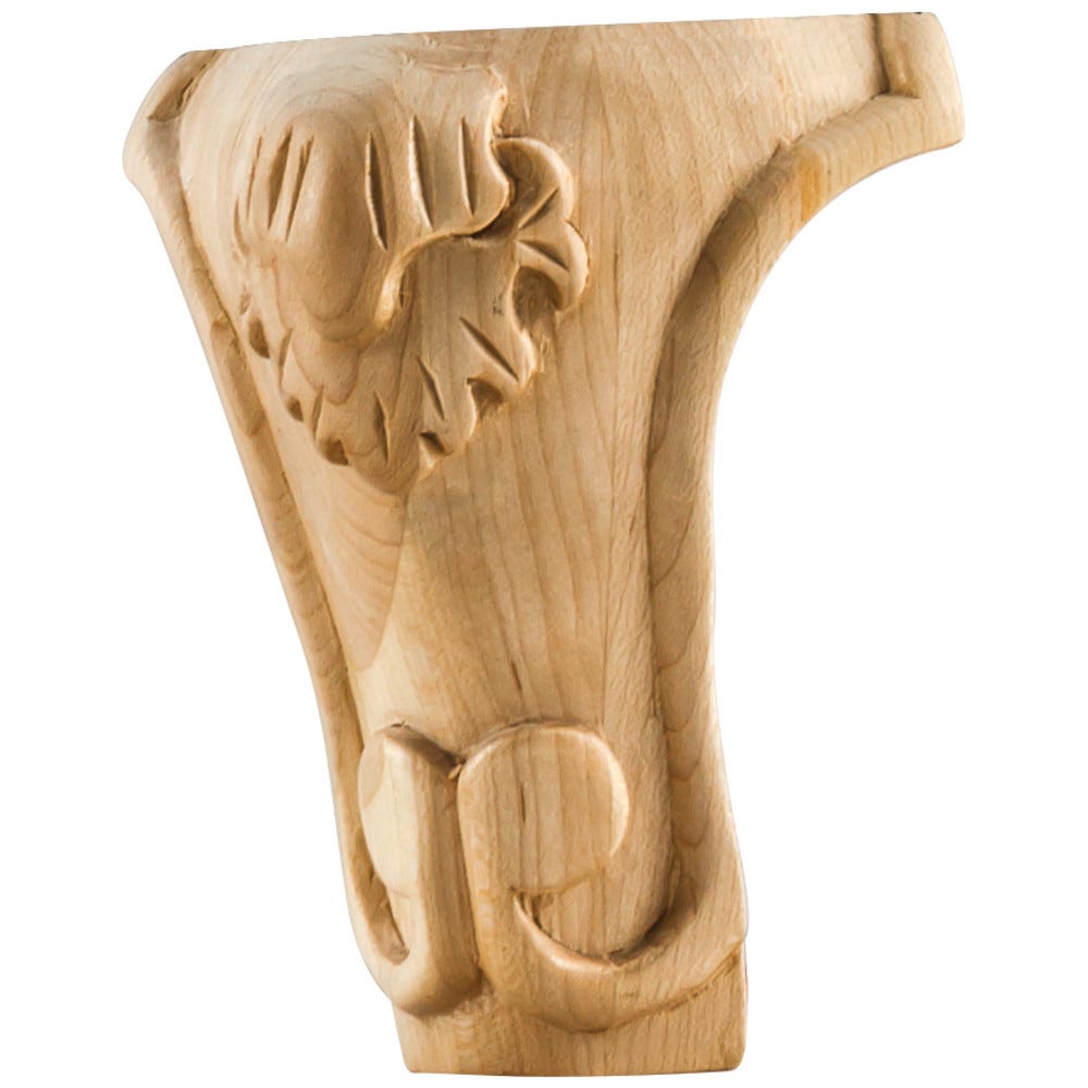 Acanthus Leg 3-1/2" x 3-1/2" x 5" in Rubberwood, Maple, and Cherry finishes, carved wood leg for furniture