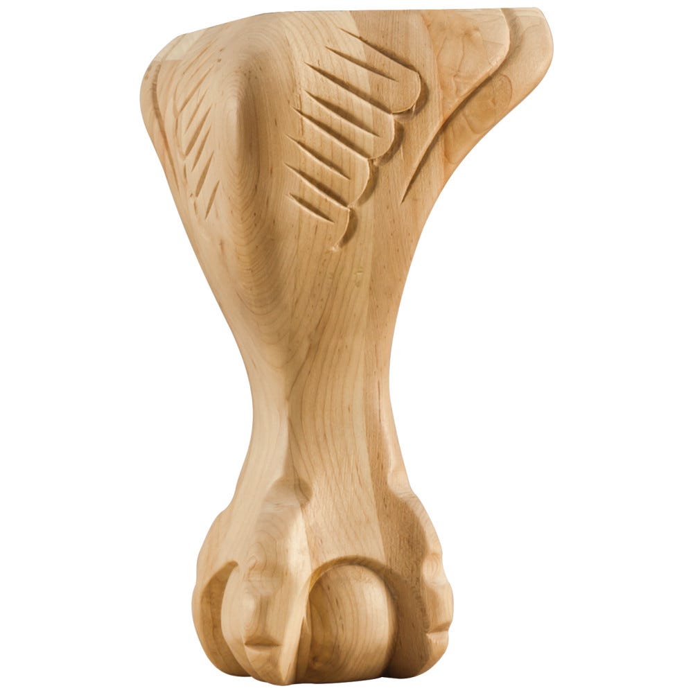 Carved Ball And Claw Leg 4-1/2" X 4-1/2" X 8" in Oak Cherry Maple Rubberwood finish