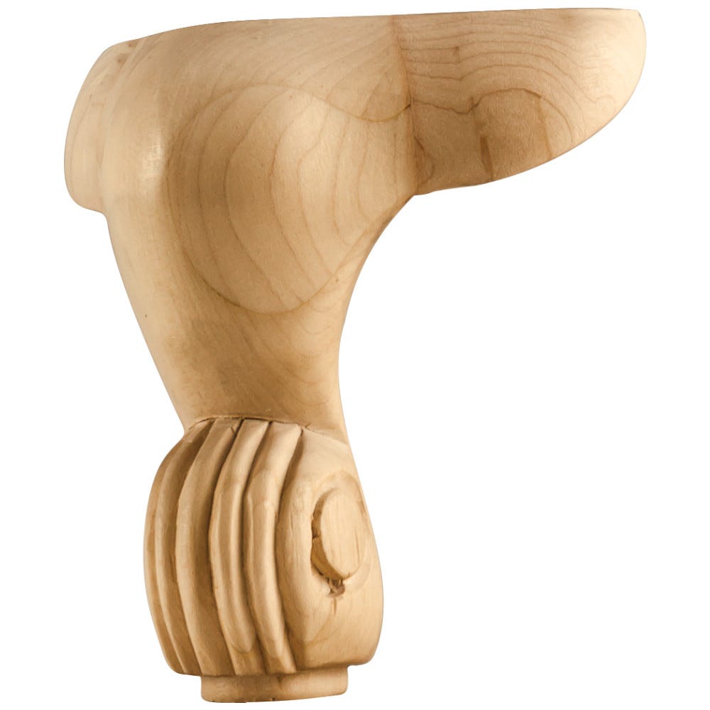 6" French Leg in Oak, Cherry, Rubberwood, and Maple finishes, carved wood design, 5" x 5" x 6" size