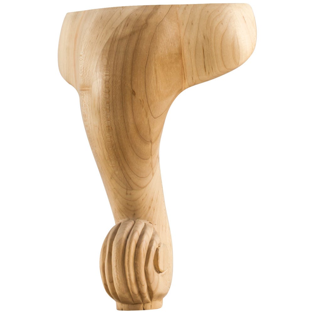 8" French Leg in Oak, Maple, and Cherry finishes, carved wood design, 5" x 5" x 8" size